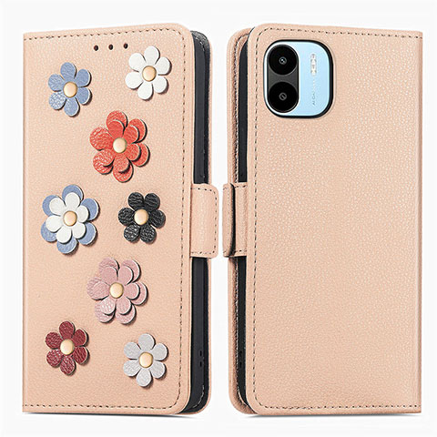 Funda de Cuero Cartera con Soporte Flores Carcasa S02D para Xiaomi Redmi A2 Plus Caqui