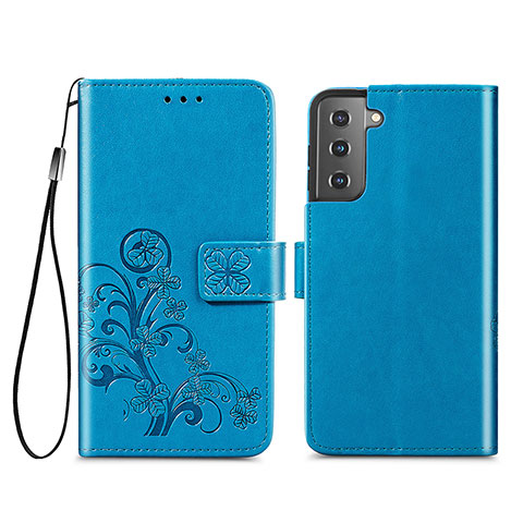 Funda de Cuero Cartera con Soporte Flores Carcasa S03D para Samsung Galaxy S21 Plus 5G Azul