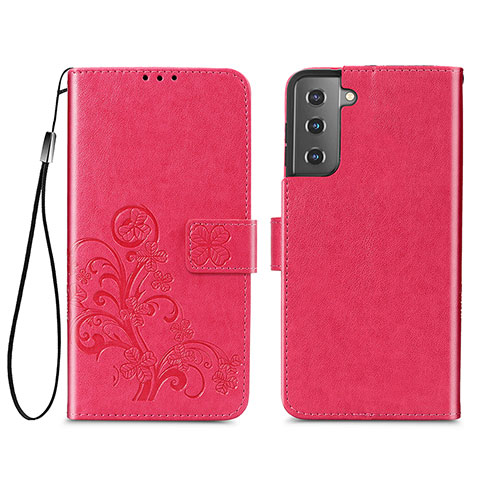 Funda de Cuero Cartera con Soporte Flores Carcasa S03D para Samsung Galaxy S21 Plus 5G Rojo