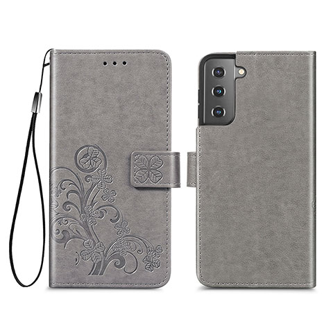 Funda de Cuero Cartera con Soporte Flores Carcasa S03D para Samsung Galaxy S22 Plus 5G Gris