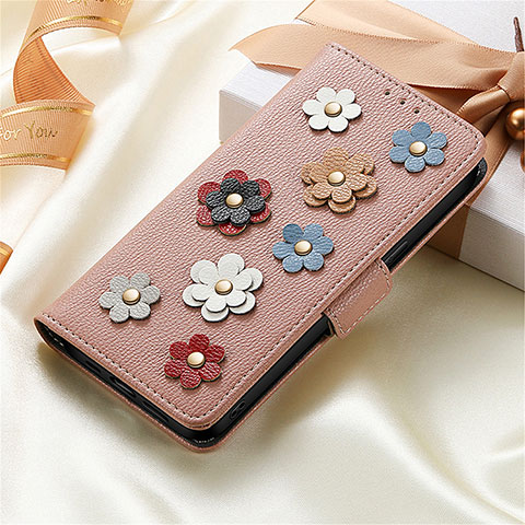 Funda de Cuero Cartera con Soporte Flores Carcasa S04D para Google Pixel 6a 5G Oro Rosa