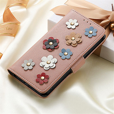 Funda de Cuero Cartera con Soporte Flores Carcasa S04D para Huawei Enjoy 50 Pro Oro Rosa