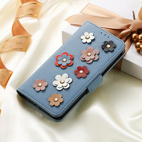 Funda de Cuero Cartera con Soporte Flores Carcasa S04D para Huawei Nova Y70 Azul