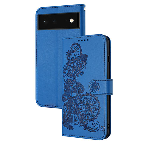 Funda de Cuero Cartera con Soporte Flores Carcasa Y01X para Google Pixel 6 5G Azul