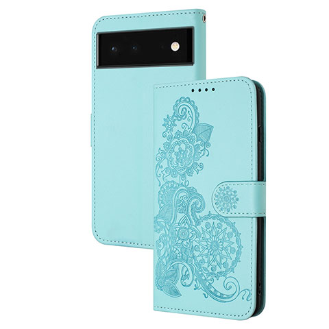 Funda de Cuero Cartera con Soporte Flores Carcasa Y01X para Google Pixel 6 5G Azul Claro