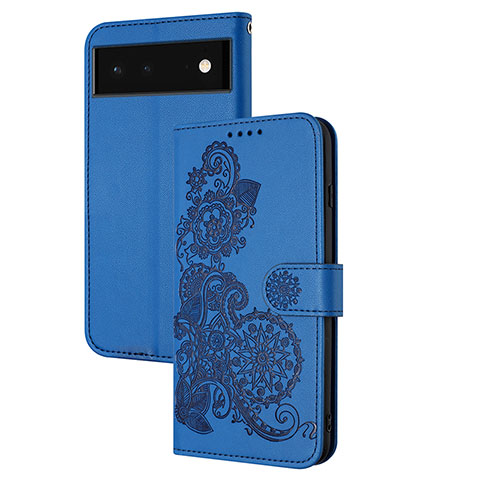 Funda de Cuero Cartera con Soporte Flores Carcasa Y01X para Google Pixel 6 Pro 5G Azul