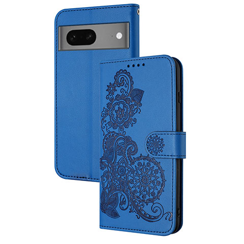 Funda de Cuero Cartera con Soporte Flores Carcasa Y01X para Google Pixel 7 5G Azul