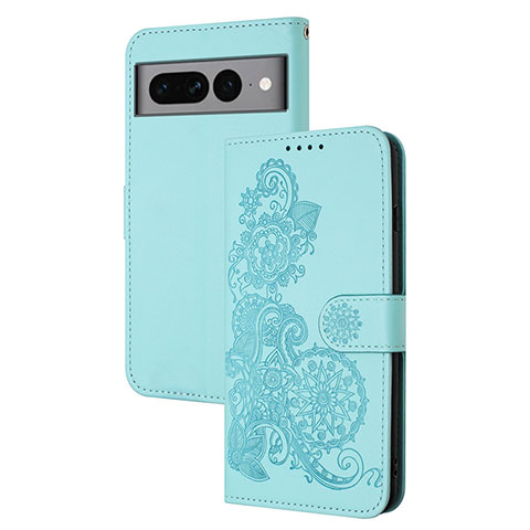 Funda de Cuero Cartera con Soporte Flores Carcasa Y01X para Google Pixel 7 Pro 5G Azul Claro