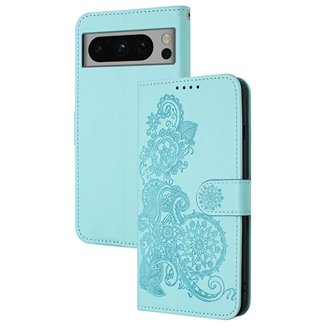 Funda de Cuero Cartera con Soporte Flores Carcasa Y01X para Google Pixel 8 5G Azul Claro