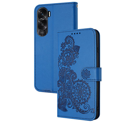 Funda de Cuero Cartera con Soporte Flores Carcasa Y01X para Huawei Honor 90 Lite 5G Azul