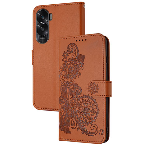 Funda de Cuero Cartera con Soporte Flores Carcasa Y01X para Huawei Honor 90 Lite 5G Marron