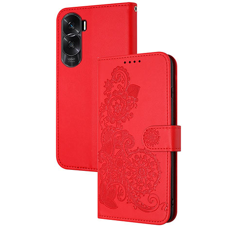 Funda de Cuero Cartera con Soporte Flores Carcasa Y01X para Huawei Honor 90 Lite 5G Rojo