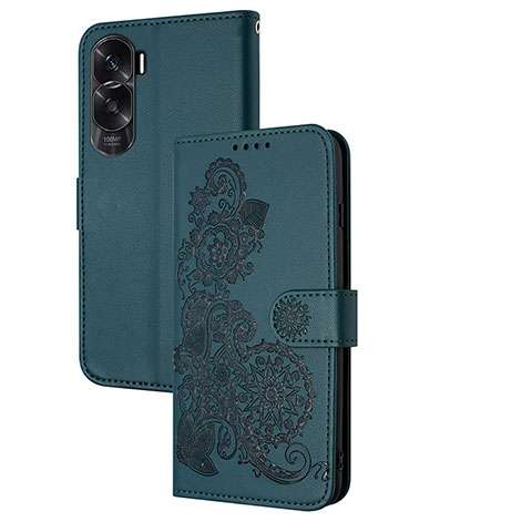 Funda de Cuero Cartera con Soporte Flores Carcasa Y01X para Huawei Honor 90 Lite 5G Verde