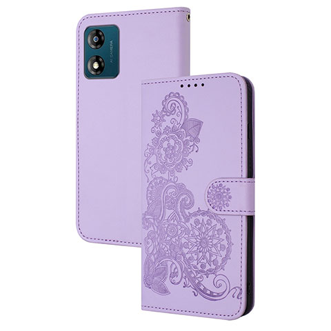 Funda de Cuero Cartera con Soporte Flores Carcasa Y01X para Motorola Moto E13 Morado