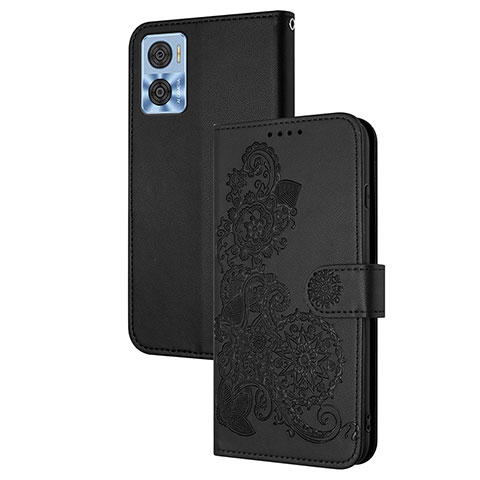 Funda de Cuero Cartera con Soporte Flores Carcasa Y01X para Motorola Moto E22 Negro