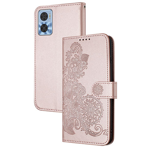 Funda de Cuero Cartera con Soporte Flores Carcasa Y01X para Motorola Moto E22 Oro Rosa