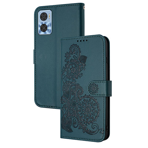 Funda de Cuero Cartera con Soporte Flores Carcasa Y01X para Motorola Moto E22i Verde