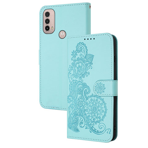 Funda de Cuero Cartera con Soporte Flores Carcasa Y01X para Motorola Moto E40 Azul Claro