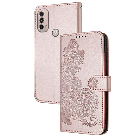 Funda de Cuero Cartera con Soporte Flores Carcasa Y01X para Motorola Moto E40 Oro Rosa