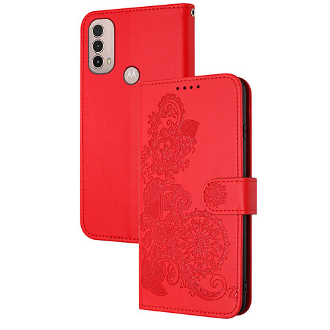 Funda de Cuero Cartera con Soporte Flores Carcasa Y01X para Motorola Moto E40 Rojo