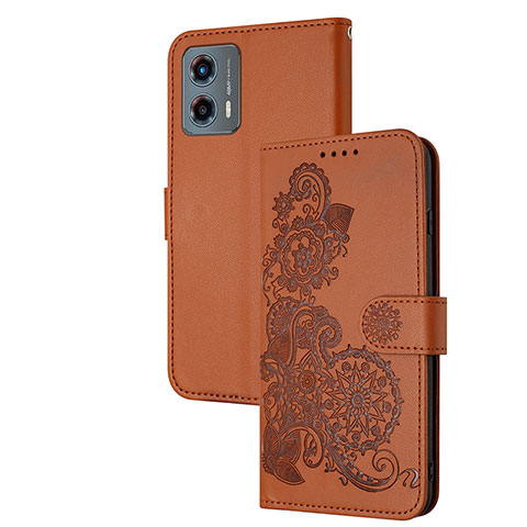 Funda de Cuero Cartera con Soporte Flores Carcasa Y01X para Motorola Moto G 5G (2023) Marron