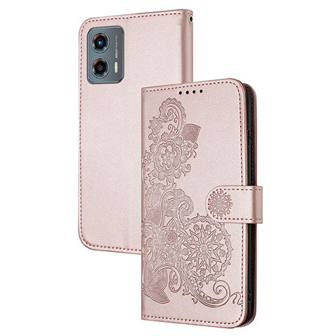 Funda de Cuero Cartera con Soporte Flores Carcasa Y01X para Motorola Moto G 5G (2023) Oro Rosa