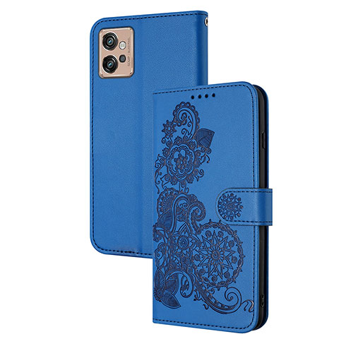 Funda de Cuero Cartera con Soporte Flores Carcasa Y01X para Motorola Moto G32 Azul