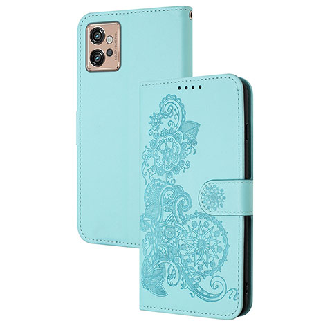 Funda de Cuero Cartera con Soporte Flores Carcasa Y01X para Motorola Moto G32 Azul Claro