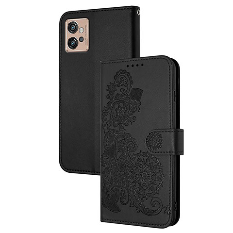 Funda de Cuero Cartera con Soporte Flores Carcasa Y01X para Motorola Moto G32 Negro