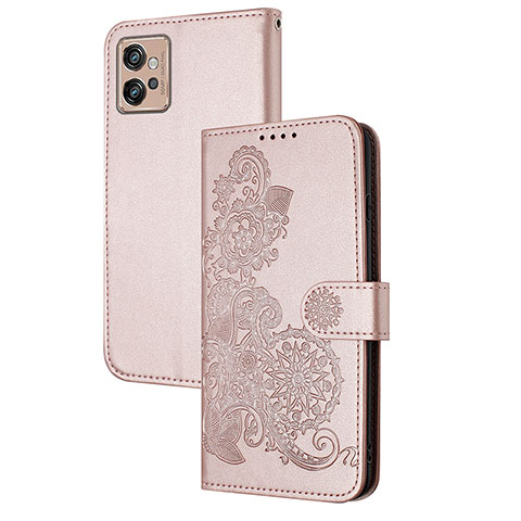 Funda de Cuero Cartera con Soporte Flores Carcasa Y01X para Motorola Moto G32 Oro Rosa