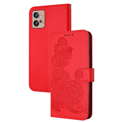 Funda de Cuero Cartera con Soporte Flores Carcasa Y01X para Motorola Moto G32 Rojo