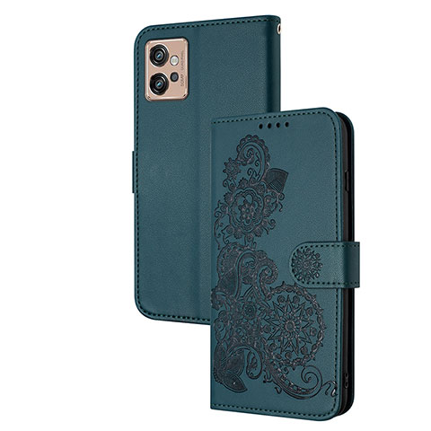 Funda de Cuero Cartera con Soporte Flores Carcasa Y01X para Motorola Moto G32 Verde