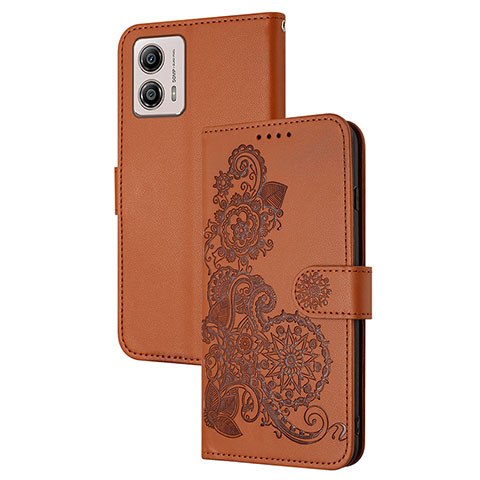 Funda de Cuero Cartera con Soporte Flores Carcasa Y01X para Motorola Moto G53 5G Marron