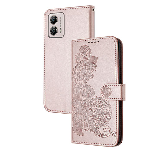 Funda de Cuero Cartera con Soporte Flores Carcasa Y01X para Motorola Moto G53 5G Oro Rosa