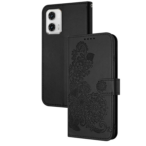 Funda de Cuero Cartera con Soporte Flores Carcasa Y01X para Motorola Moto G73 5G Negro