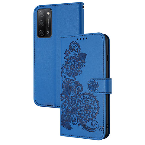 Funda de Cuero Cartera con Soporte Flores Carcasa Y01X para Oppo A55 5G Azul