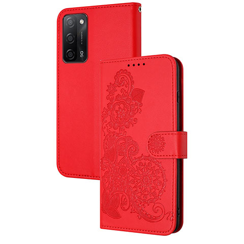 Funda de Cuero Cartera con Soporte Flores Carcasa Y01X para Oppo A55 5G Rojo