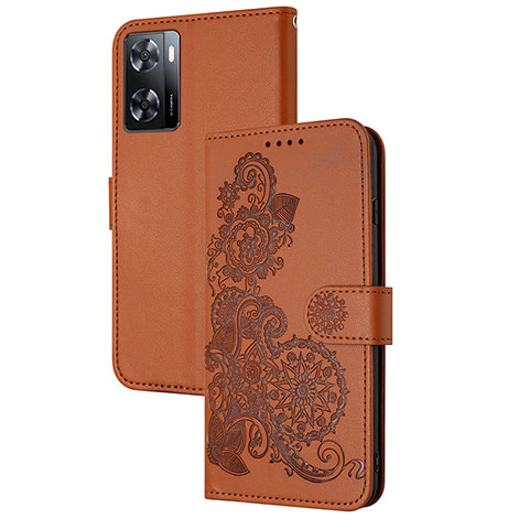 Funda de Cuero Cartera con Soporte Flores Carcasa Y01X para Oppo A57 4G Marron