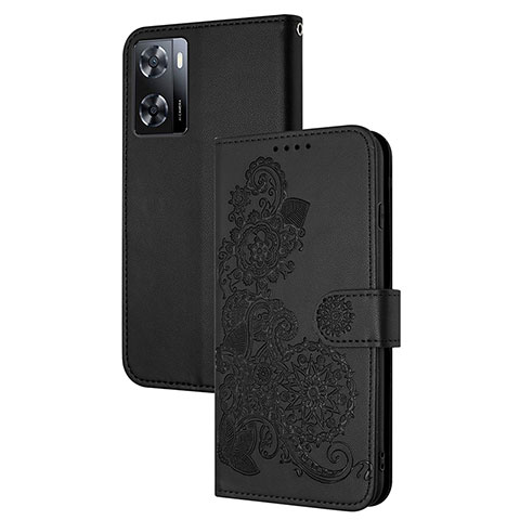 Funda de Cuero Cartera con Soporte Flores Carcasa Y01X para Oppo A57 4G Negro