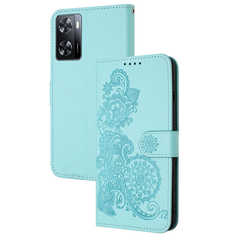 Funda de Cuero Cartera con Soporte Flores Carcasa Y01X para Oppo A77 4G Azul Claro