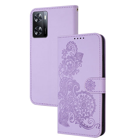 Funda de Cuero Cartera con Soporte Flores Carcasa Y01X para Oppo A77 4G Morado