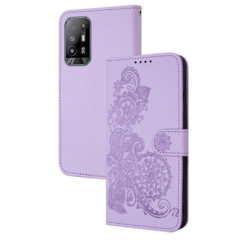 Funda de Cuero Cartera con Soporte Flores Carcasa Y01X para Oppo A94 5G Morado