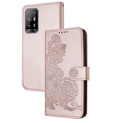 Funda de Cuero Cartera con Soporte Flores Carcasa Y01X para Oppo A94 5G Oro Rosa