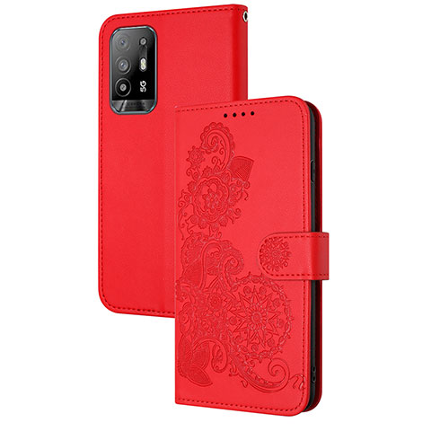 Funda de Cuero Cartera con Soporte Flores Carcasa Y01X para Oppo A94 5G Rojo