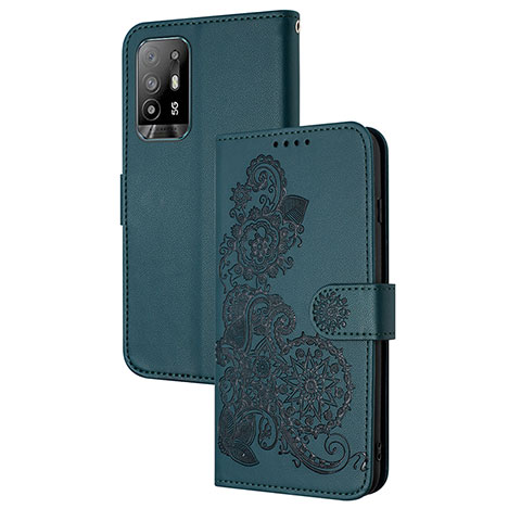 Funda de Cuero Cartera con Soporte Flores Carcasa Y01X para Oppo A94 5G Verde