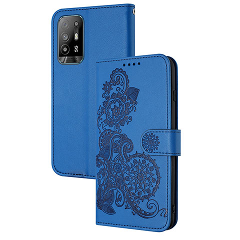 Funda de Cuero Cartera con Soporte Flores Carcasa Y01X para Oppo A95 5G Azul