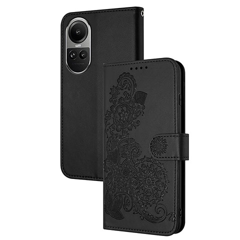 Funda de Cuero Cartera con Soporte Flores Carcasa Y01X para Oppo Reno10 Pro 5G Negro