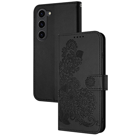 Funda de Cuero Cartera con Soporte Flores Carcasa Y01X para Samsung Galaxy S23 5G Negro