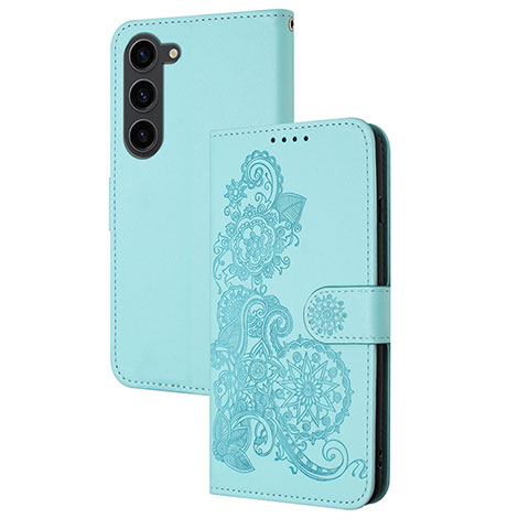 Funda de Cuero Cartera con Soporte Flores Carcasa Y01X para Samsung Galaxy S24 Plus 5G Azul Claro