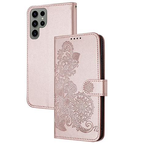 Funda de Cuero Cartera con Soporte Flores Carcasa Y01X para Samsung Galaxy S24 Ultra 5G Oro Rosa